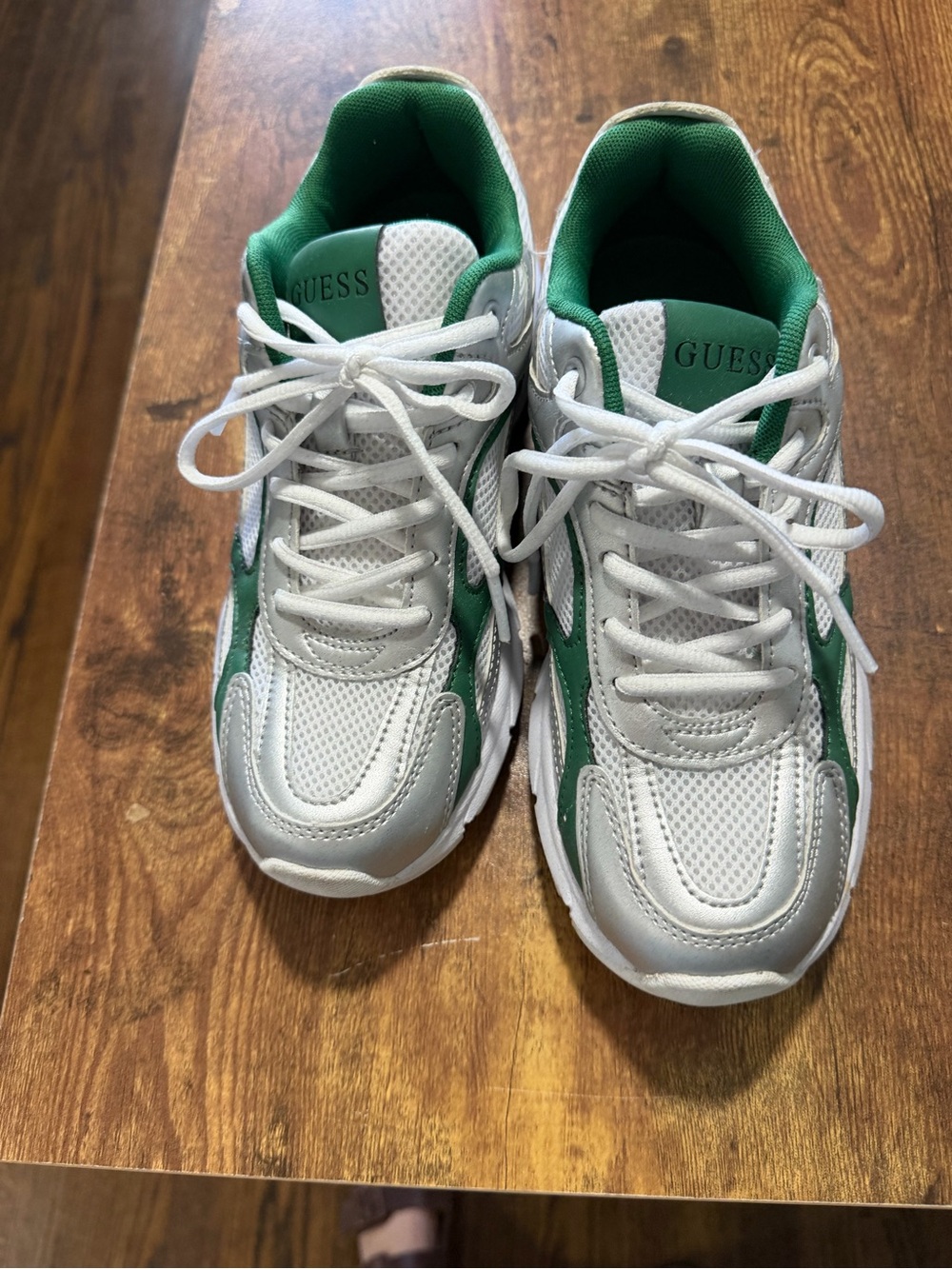 GUESS White and Green Kids Athletic Sneakers